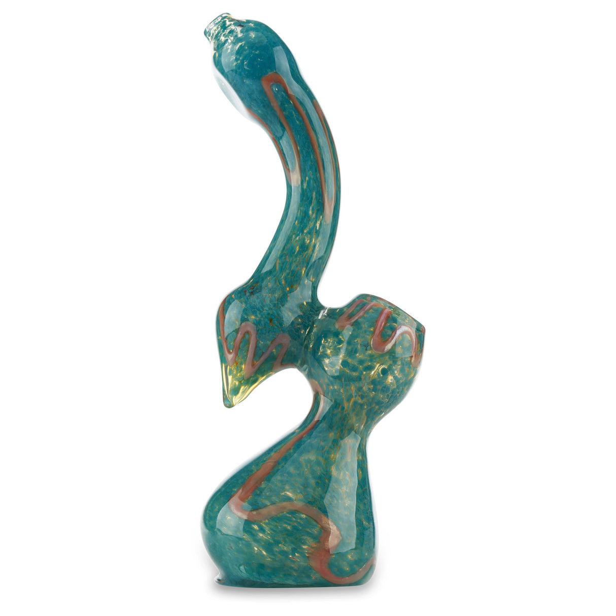 8 inch bubbler with turquoise and orange line design