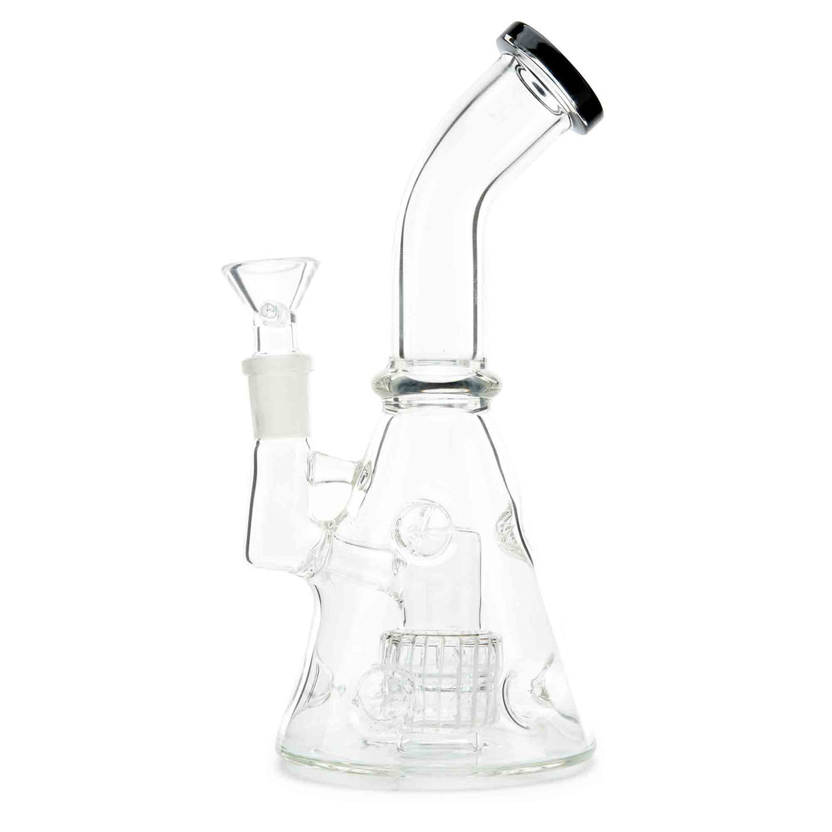 Affordable Fab Cone Water Pipe with bent neck and perc system. Rich Smokey black color on mouthpiece and perc