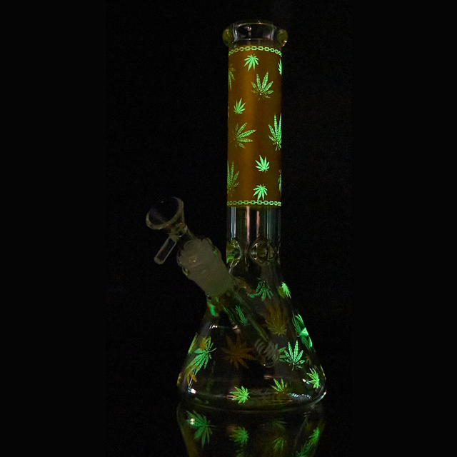 Hemp Leaf Large Glow Beaker Water Pipe (allow image)