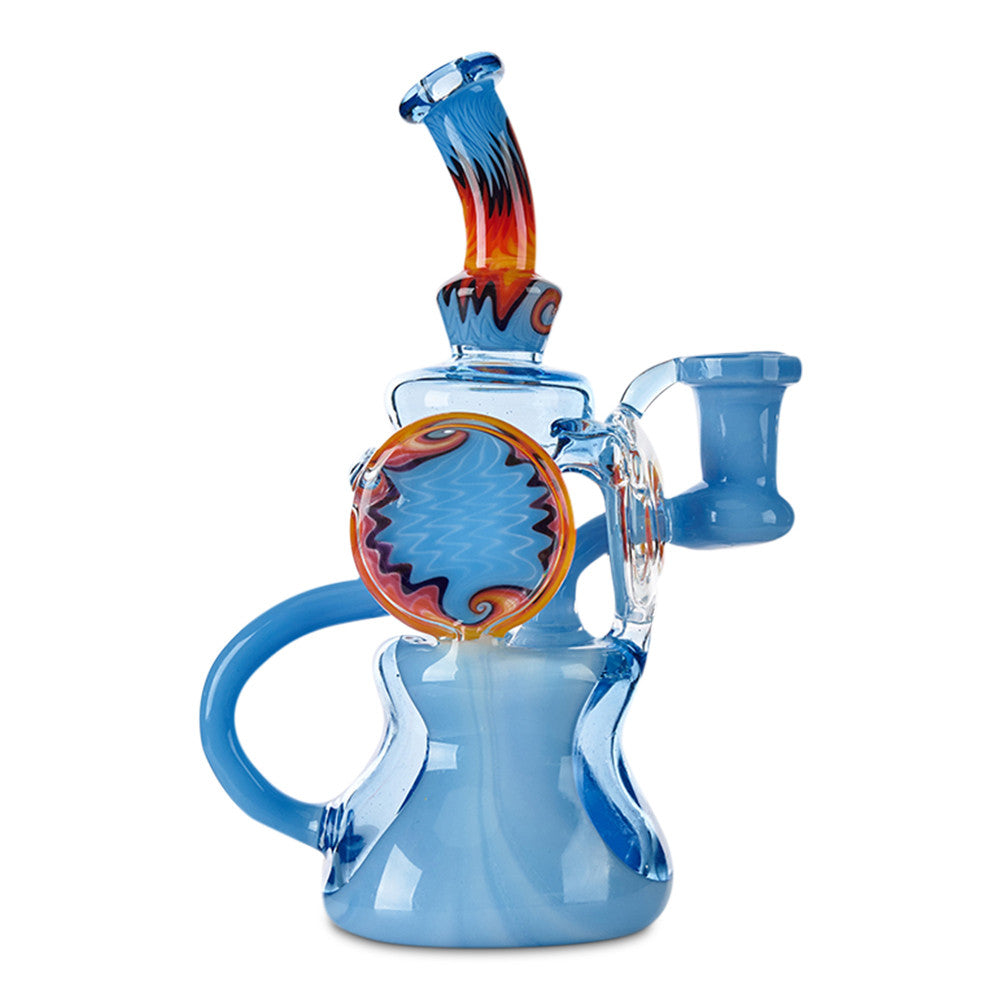 black sand dual uptake recycler blue and orange wig wag for smoking wax and oil