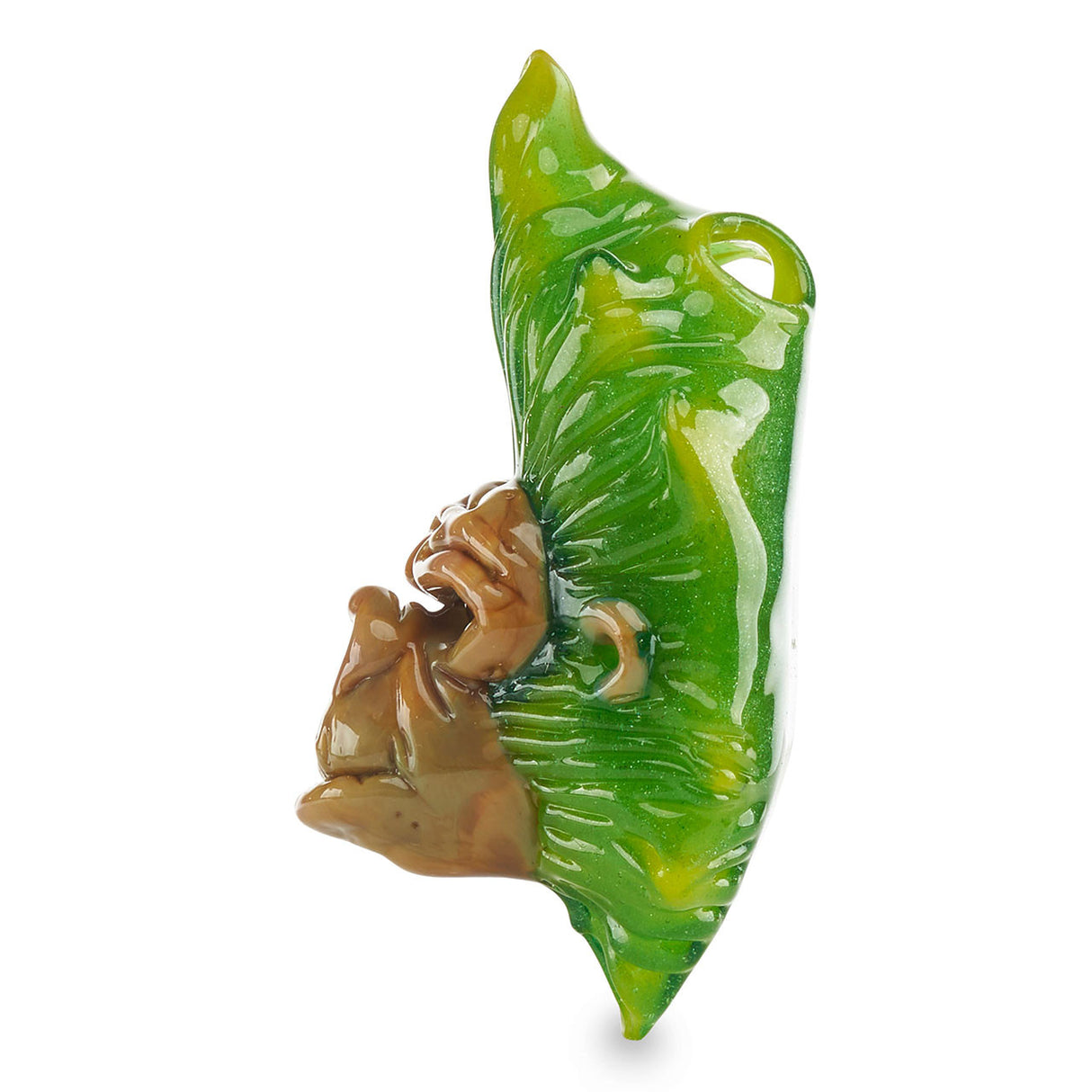 BluSun Glass Wookie Wook Pendant #98 Green Gold Class with Ruby Eyes. Signed and numbered in back by artist John Simpson.