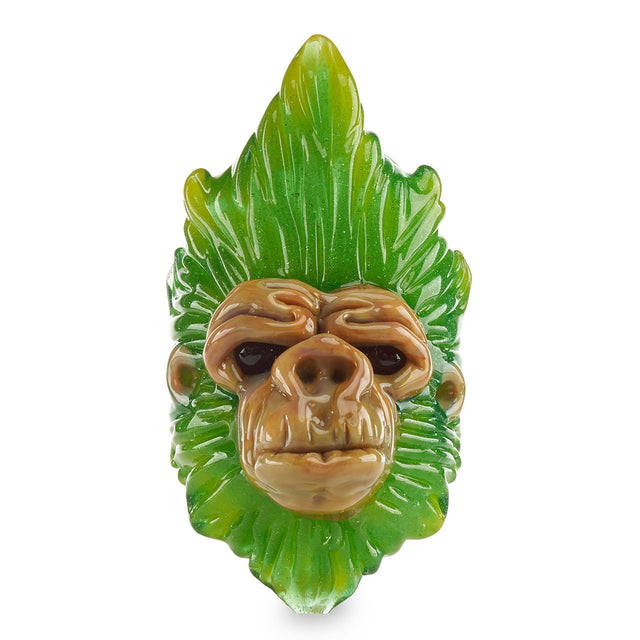 BluSun Glass Wookie Wook Pendant #98 Green Gold Class with Ruby Eyes. Signed and numbered in back by artist John Simpson.