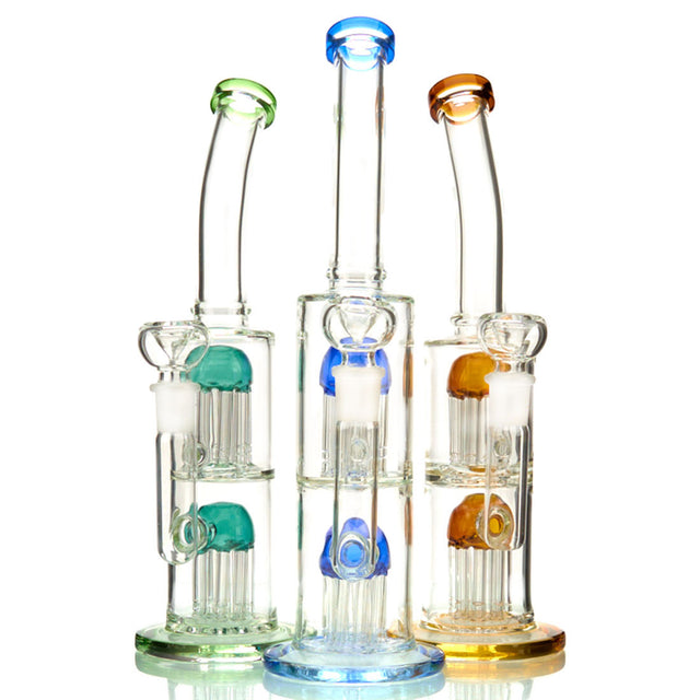 Double Jellyfish Water Pipe with Dual Percs and Bent Neck with colored glass 2