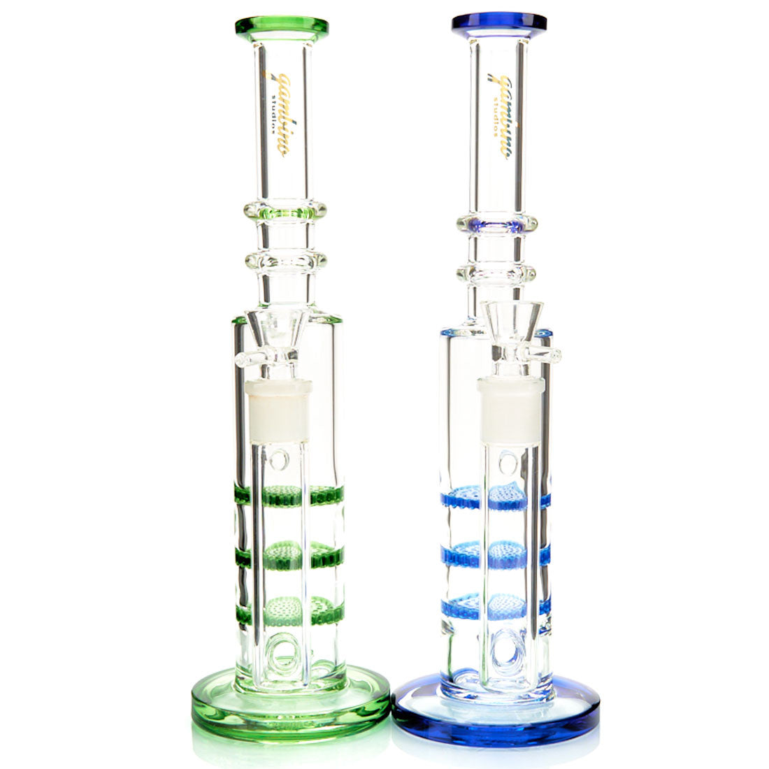 Gambino Studios Triple Honeycomb Water Pipe with colored glass and Dewar's Joint