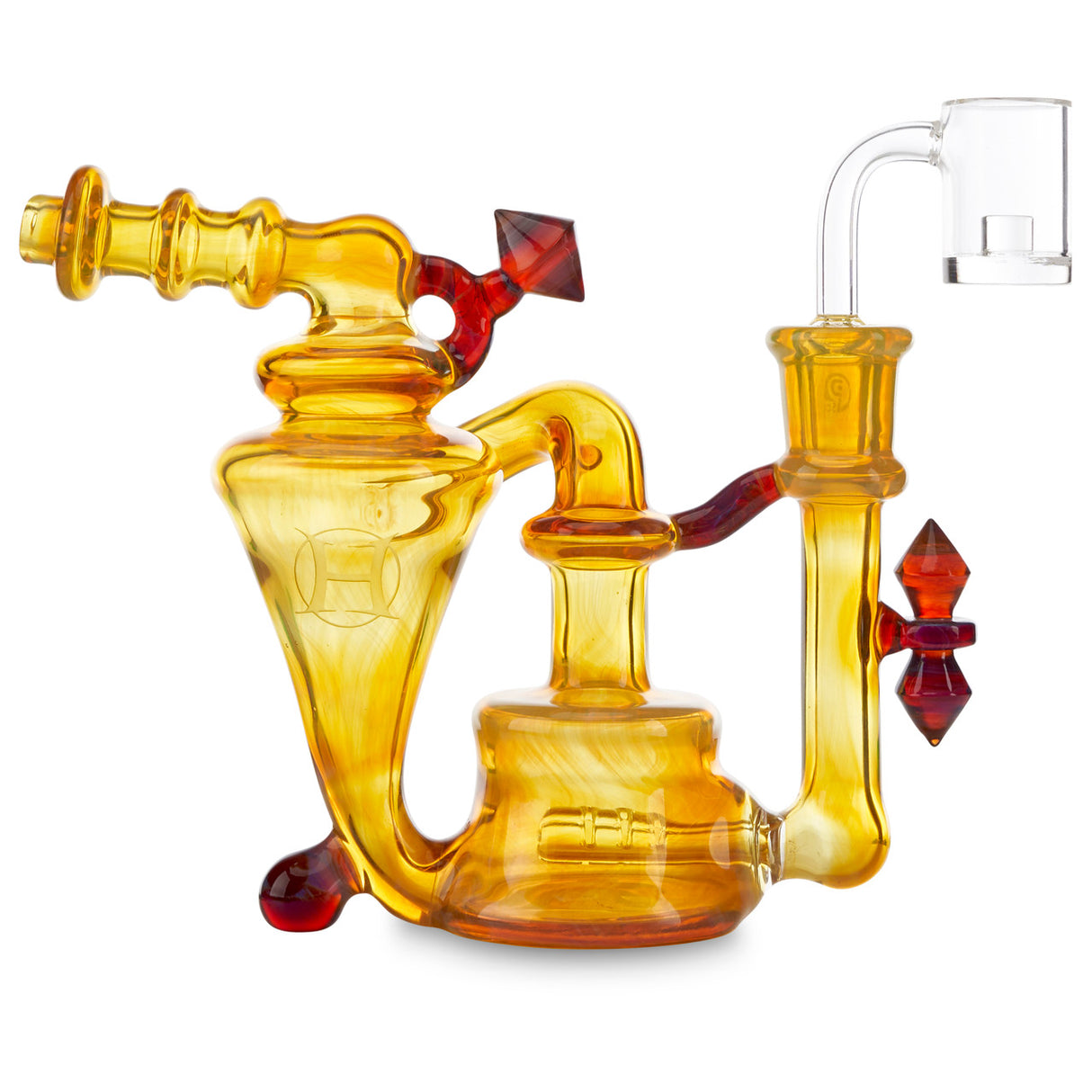 huffy glass inline recycler gold and ruby red rig with uptake function