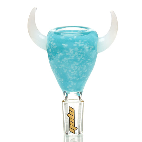 MOB Glass Ram Horn Slide for Water Pipe with 14mm male joint. Color and bright with accented horns on each side.
