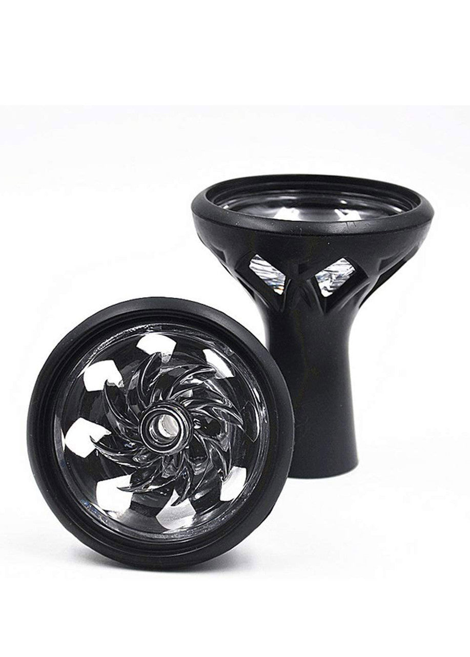 Vortex silicone hookah bowl with glass insert - black silicone